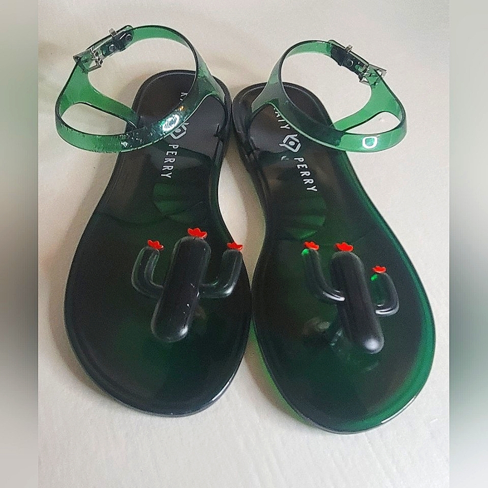 Katy Perry's Green Cactus Geli Flat Clear Sandals